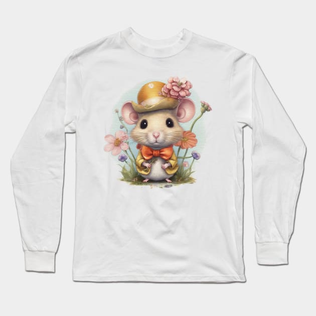 cute little mouse wearing a hat and a bow tie Long Sleeve T-Shirt by JnS Merch Store